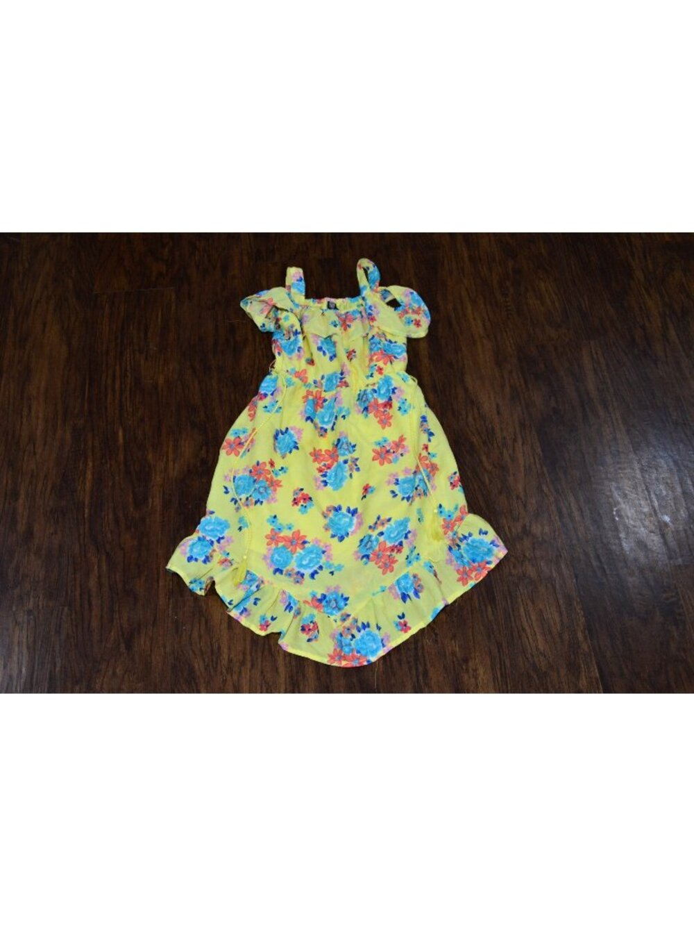 Girls Size 7/8 Dress Yellow Floral Boho Summer Coastal Cold Shoulder Maxi Bright